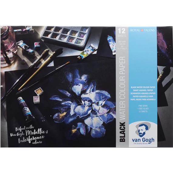 van Gogh Aquarelpapier Zwart 12 vellen 360 g formaat 29,7x 21 cm (A4)